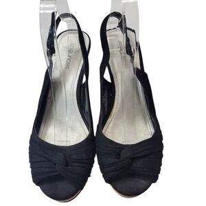 Maurices Sandals Rachel Womens‎ 9 Slingback Platform Black Wedge Knot Peep Toe